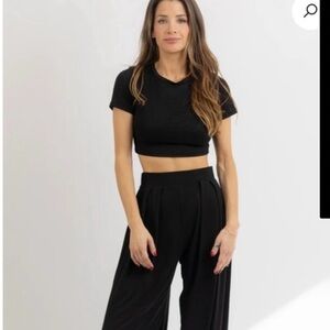 Black Crop Tee and Wide Leg Pants Set